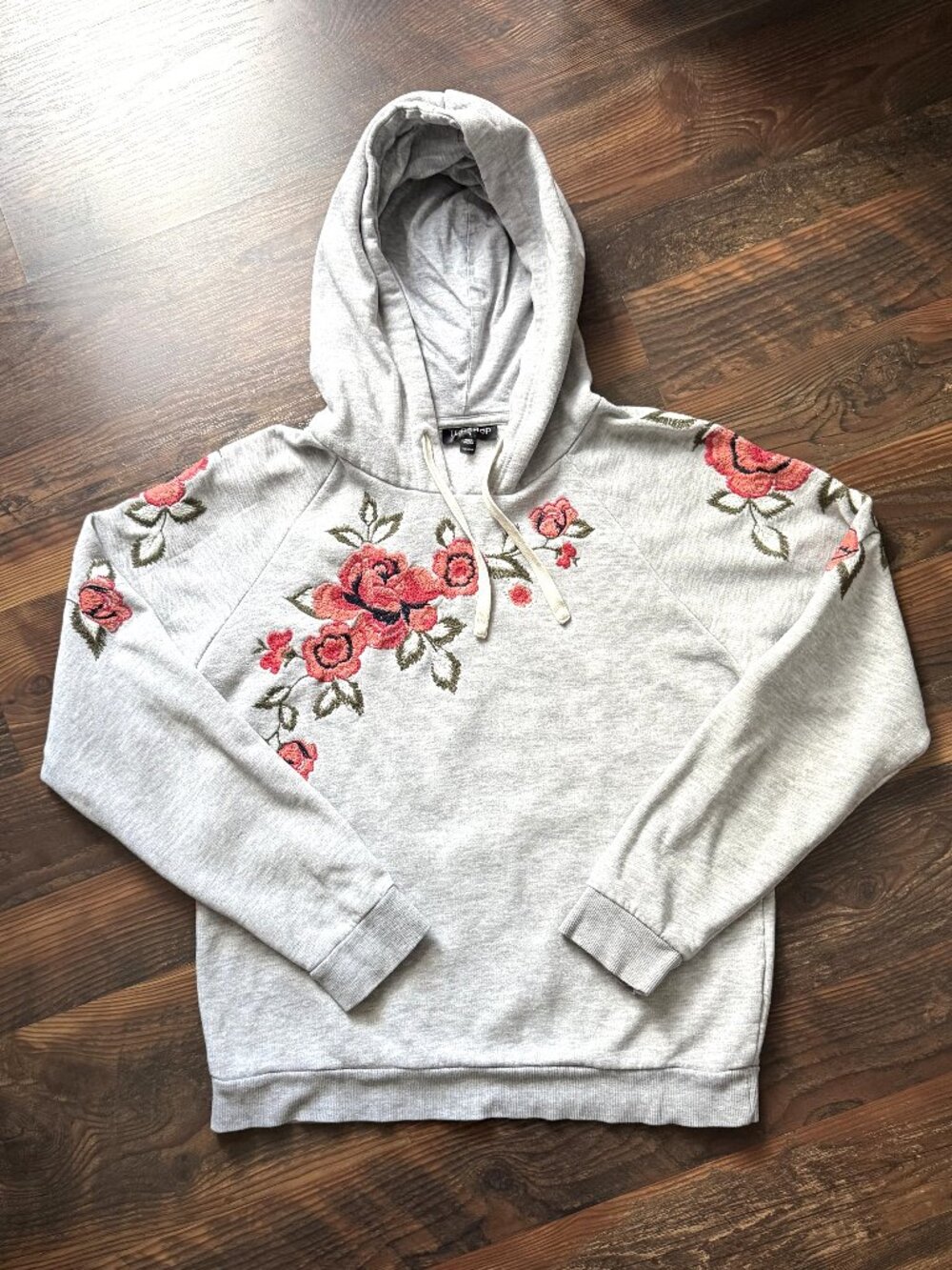 Topshop Flower Embroidered Hooded Sweatshirt - Lightweight - Size S - Picture 1 of 7